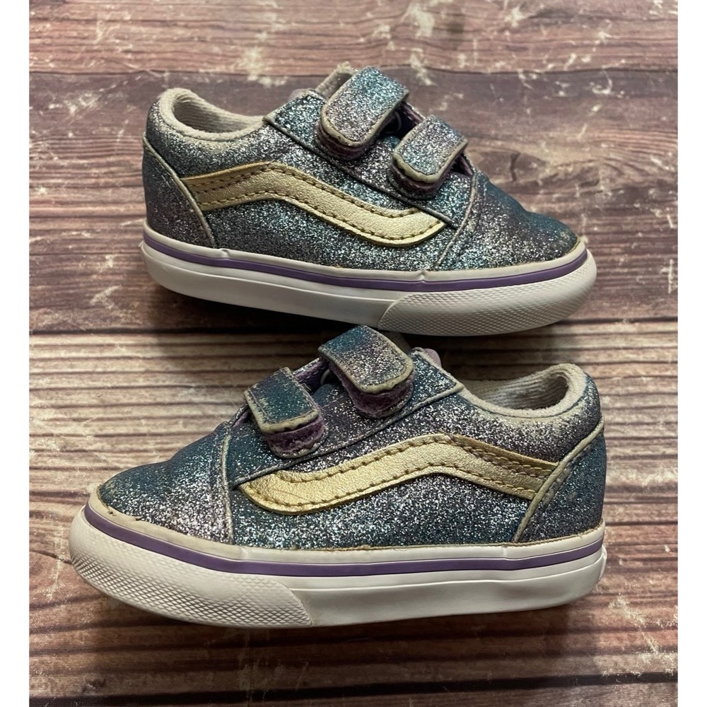 Glitter Purple & Blue Vans Off The Wall Little Girl Toddler Shoes, Size 5
